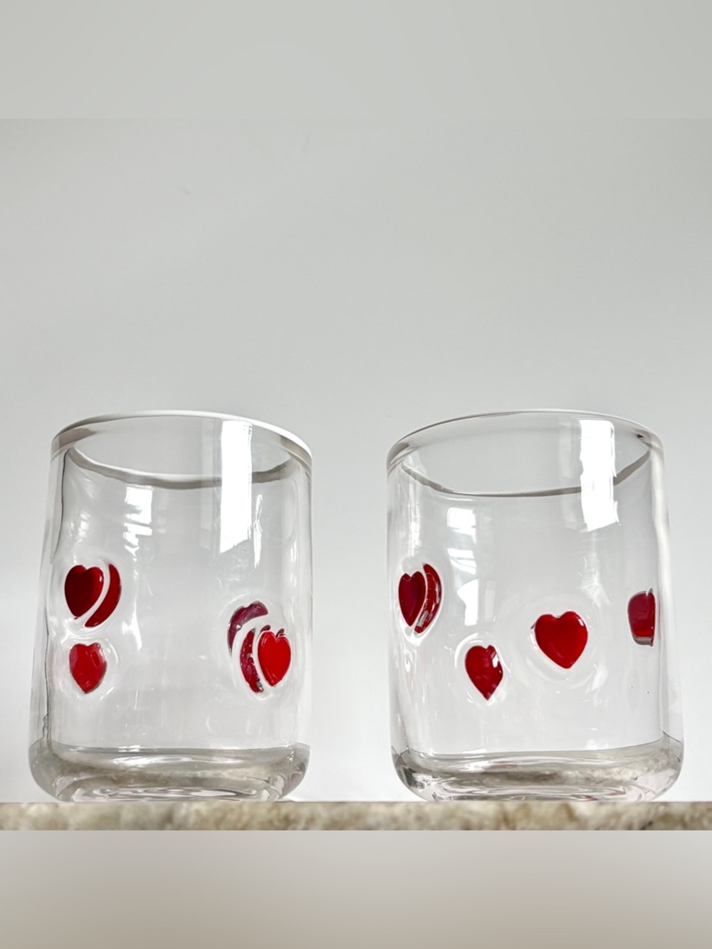 Anthropologie Clear Red Heart Icon Lola Jovie Juice Glass Beverage Barware Cute